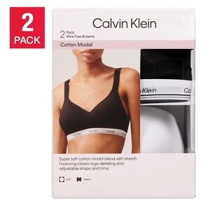 NWT Calvin Klein 2-Pack Wire Free Bralettes M Black & White